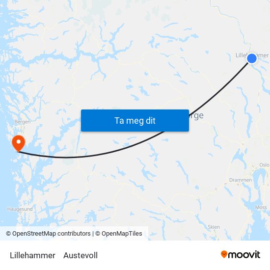 Lillehammer to Austevoll map