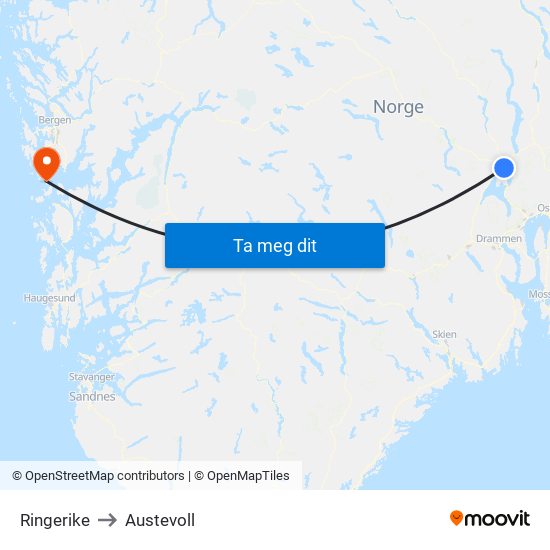 Ringerike to Austevoll map