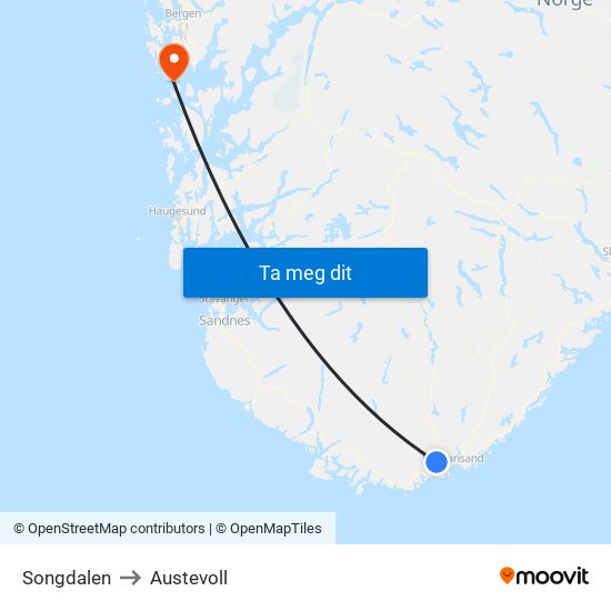 Songdalen to Austevoll map