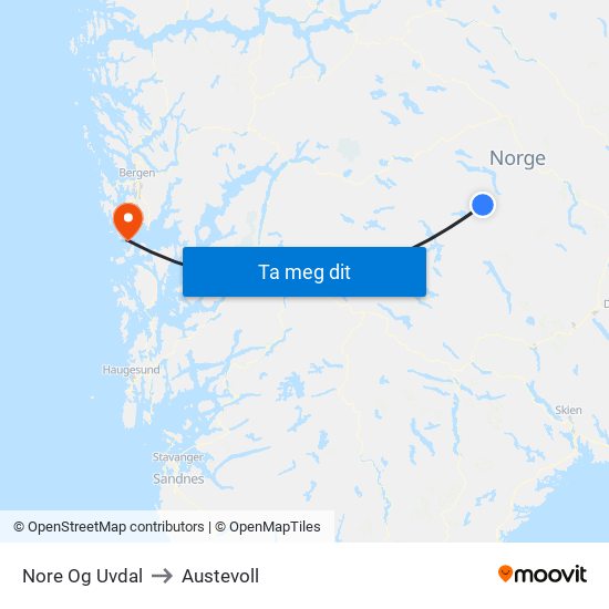 Nore Og Uvdal to Austevoll map