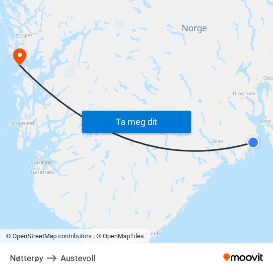 Nøtterøy to Austevoll map