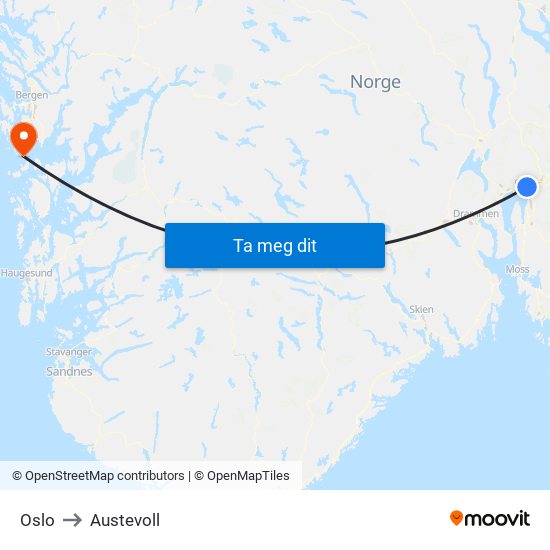 Oslo to Austevoll map