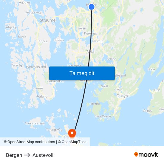 Bergen to Austevoll map