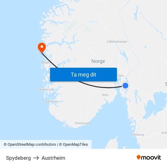 Spydeberg to Austrheim map