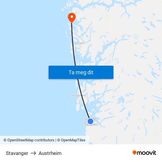 Stavanger to Austrheim map
