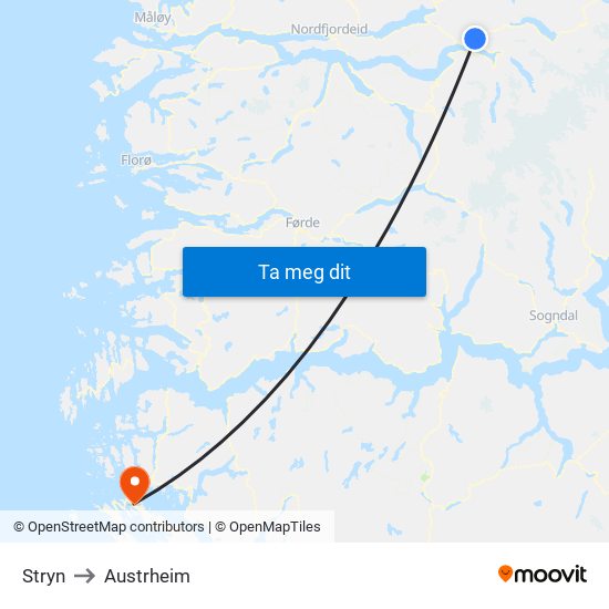 Stryn to Austrheim map