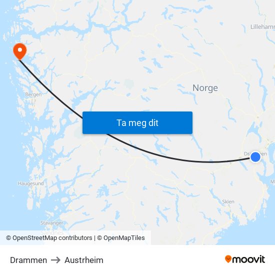 Drammen to Austrheim map