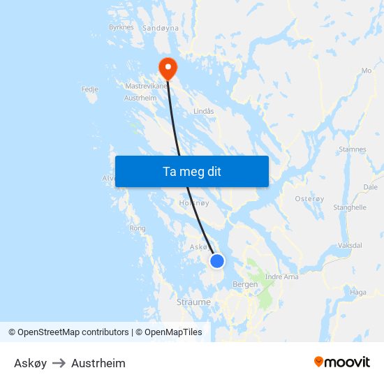 Askøy to Austrheim map