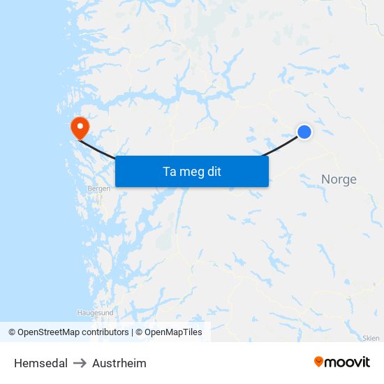 Hemsedal to Austrheim map