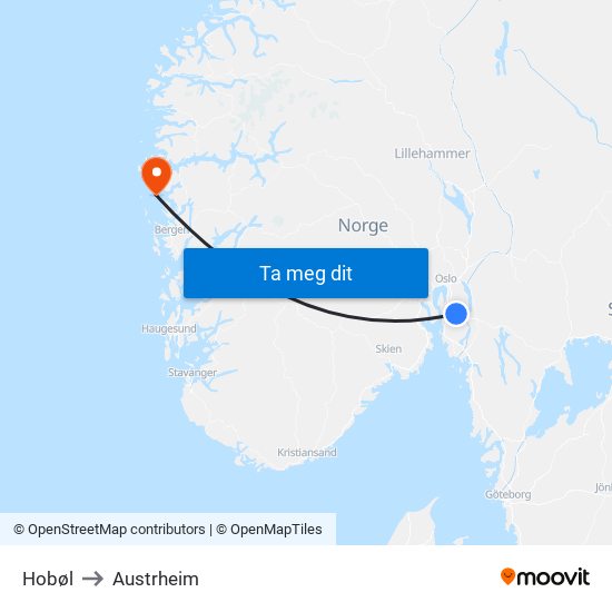 Hobøl to Austrheim map