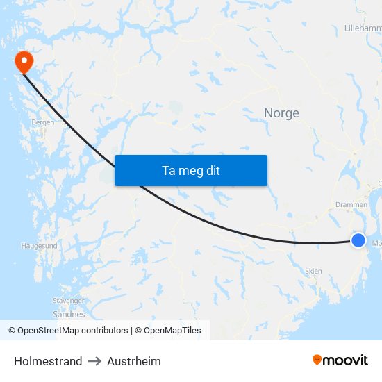 Holmestrand to Austrheim map