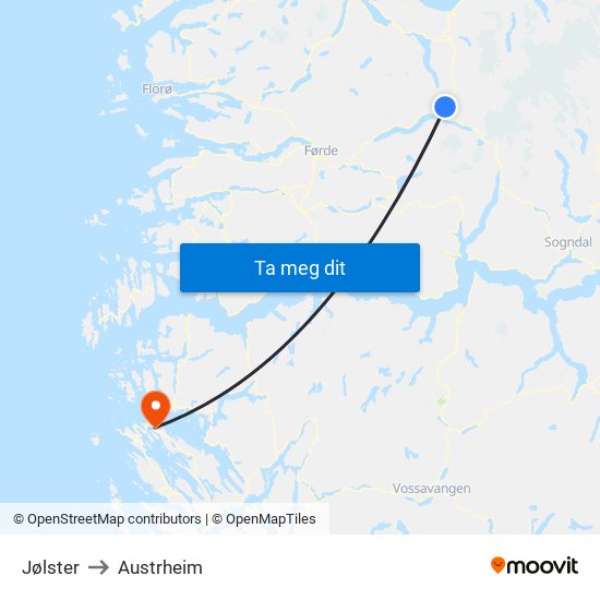 Jølster to Austrheim map