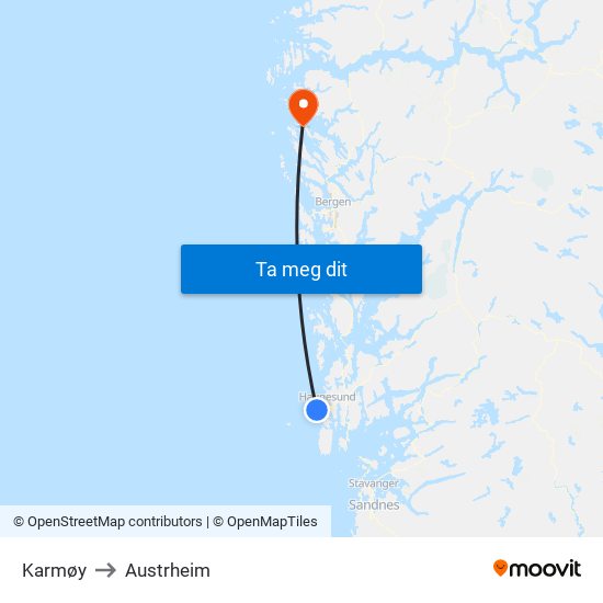 Karmøy to Austrheim map