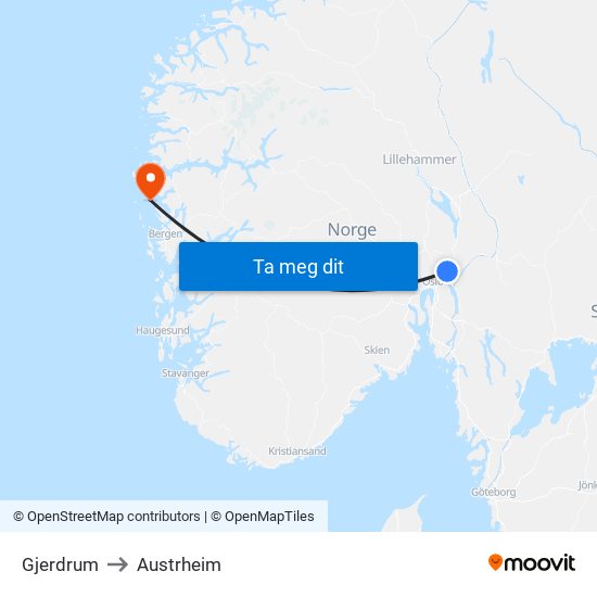 Gjerdrum to Austrheim map