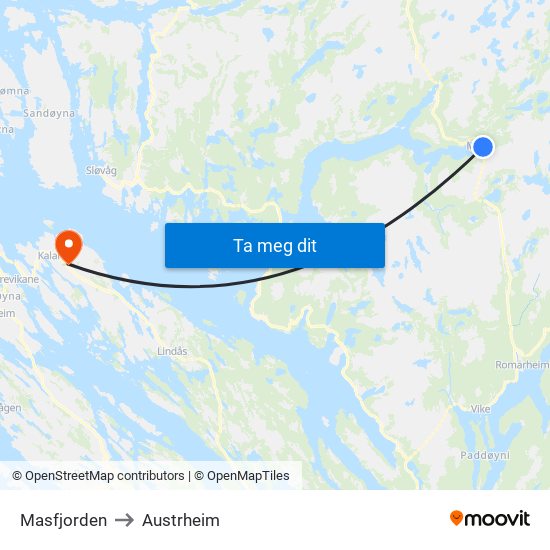 Masfjorden to Austrheim map