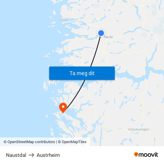 Naustdal to Austrheim map