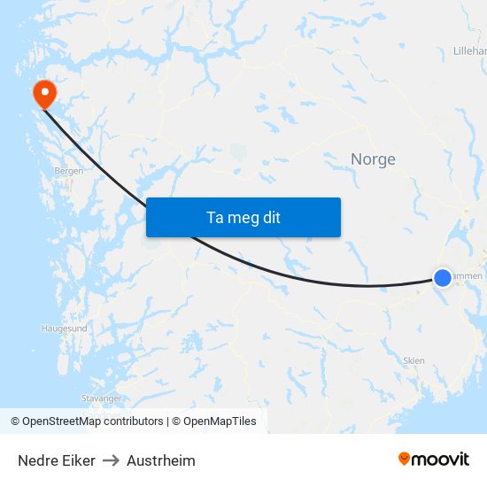 Nedre Eiker to Austrheim map