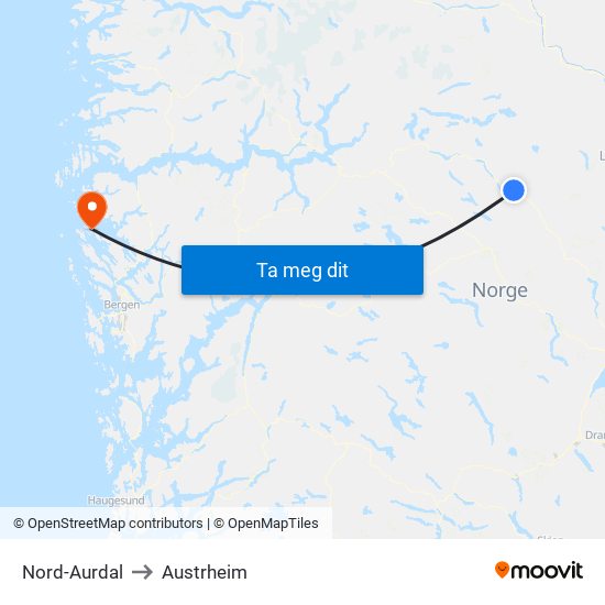 Nord-Aurdal to Austrheim map