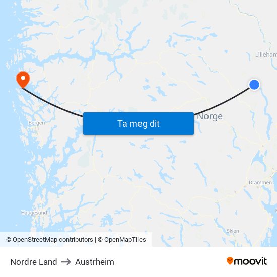 Nordre Land to Austrheim map