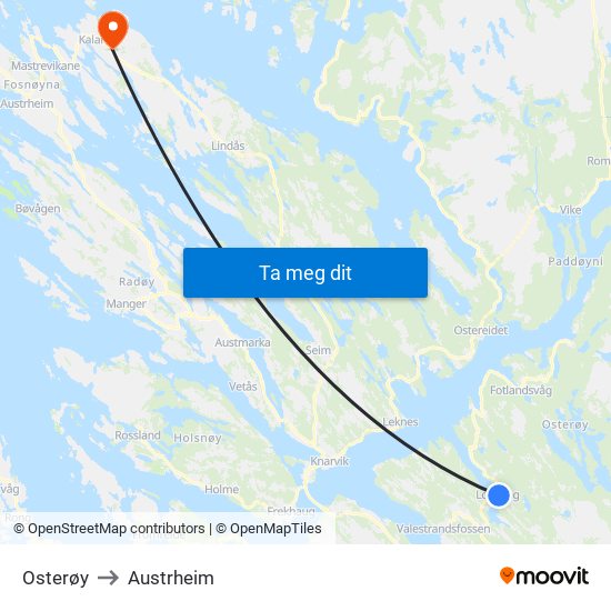 Osterøy to Austrheim map