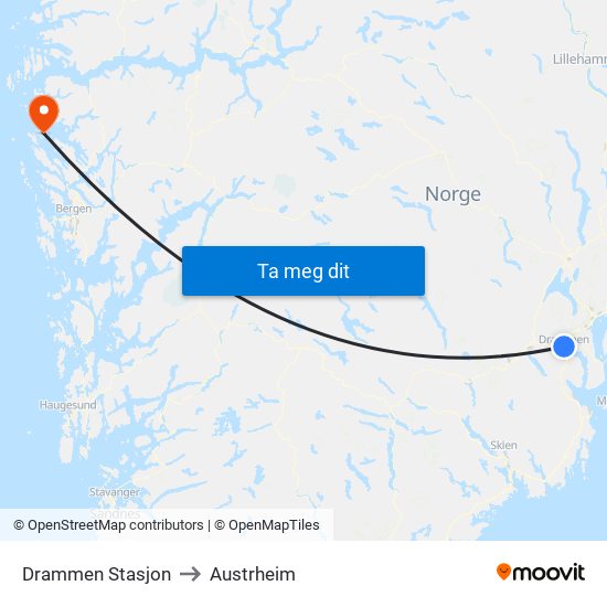 Drammen Stasjon to Austrheim map