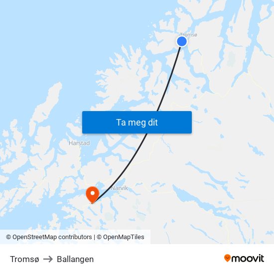Tromsø to Ballangen map