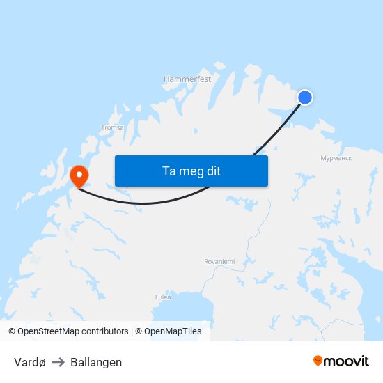 Vardø to Ballangen map