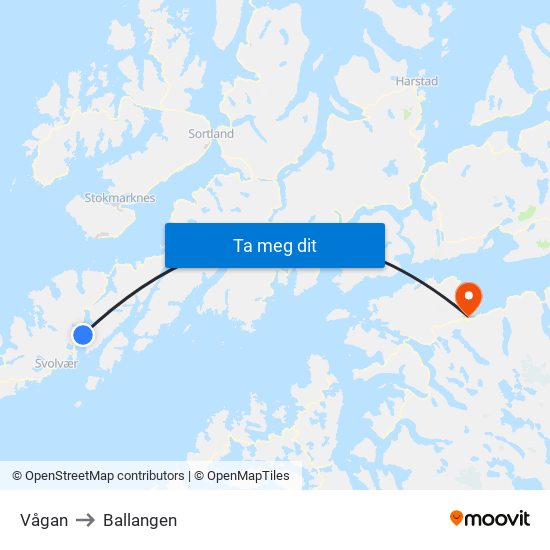 Vågan to Ballangen map