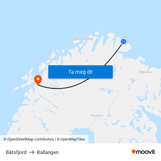 Båtsfjord to Ballangen map