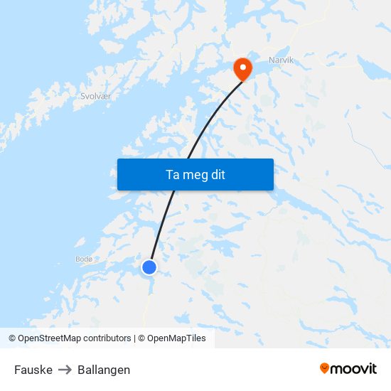 Fauske to Ballangen map