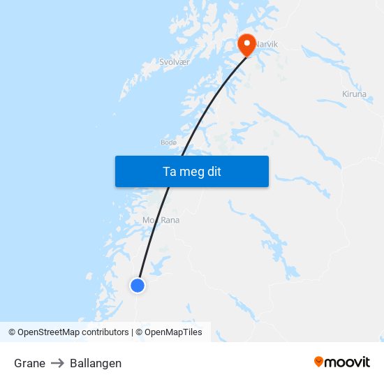 Grane to Ballangen map