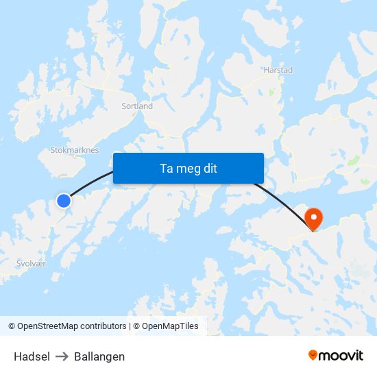 Hadsel to Ballangen map