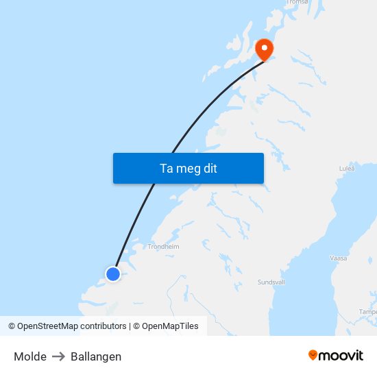 Molde to Ballangen map