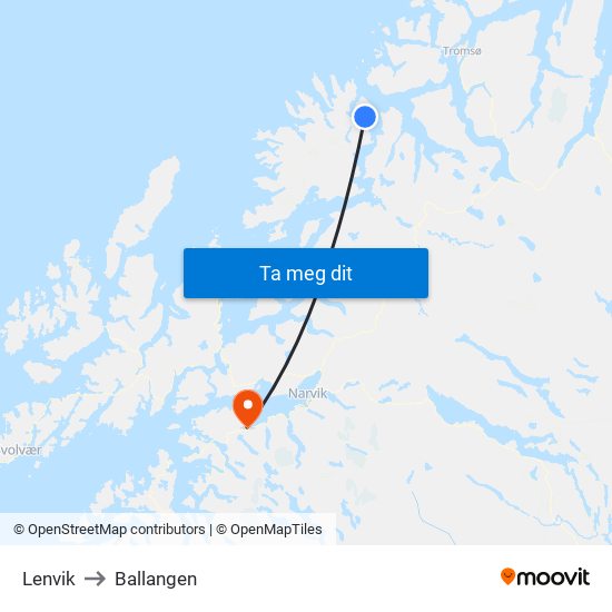 Lenvik to Ballangen map