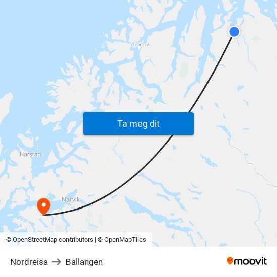 Nordreisa to Ballangen map
