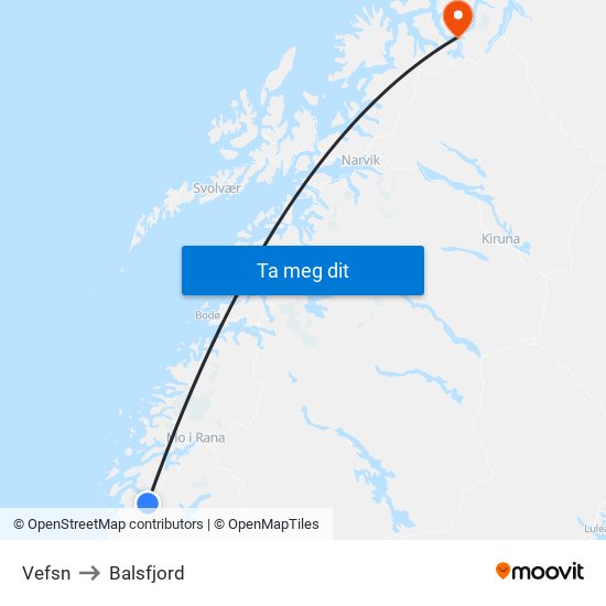 Vefsn to Balsfjord map
