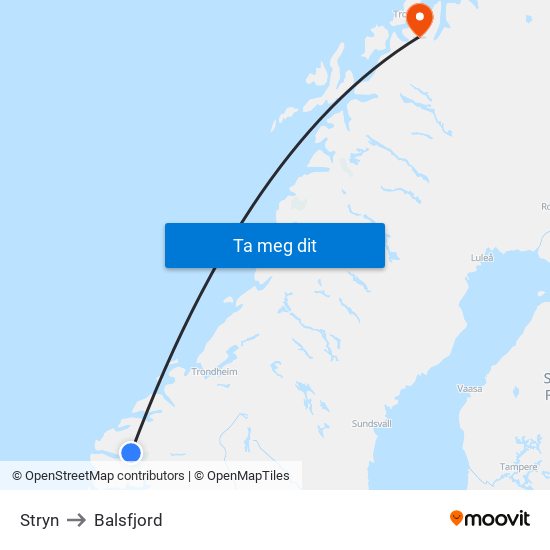 Stryn to Balsfjord map