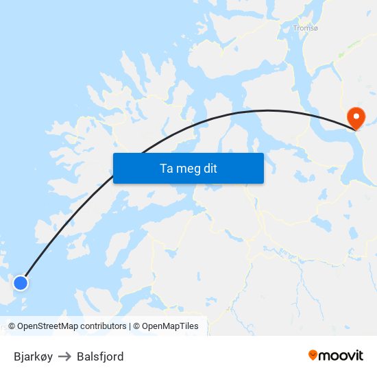 Bjarkøy to Balsfjord map