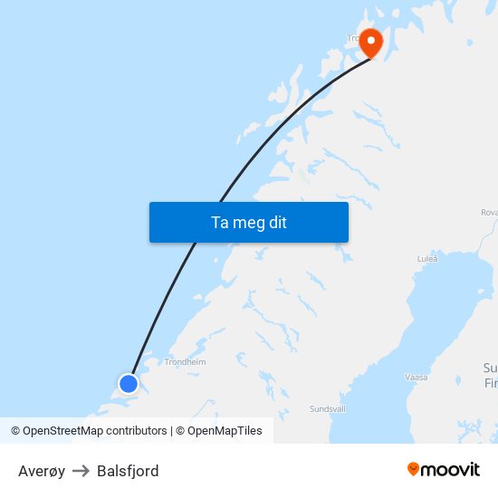 Averøy to Balsfjord map