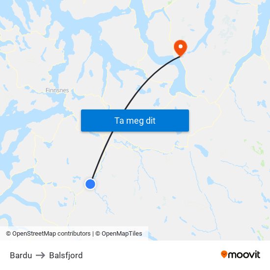 Bardu to Balsfjord map