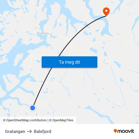 Gratangen to Balsfjord map