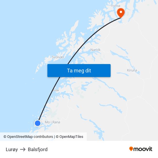 Lurøy to Balsfjord map