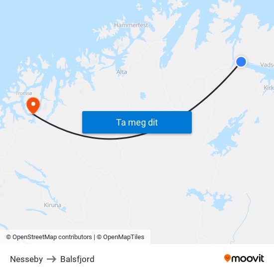 Nesseby to Balsfjord map