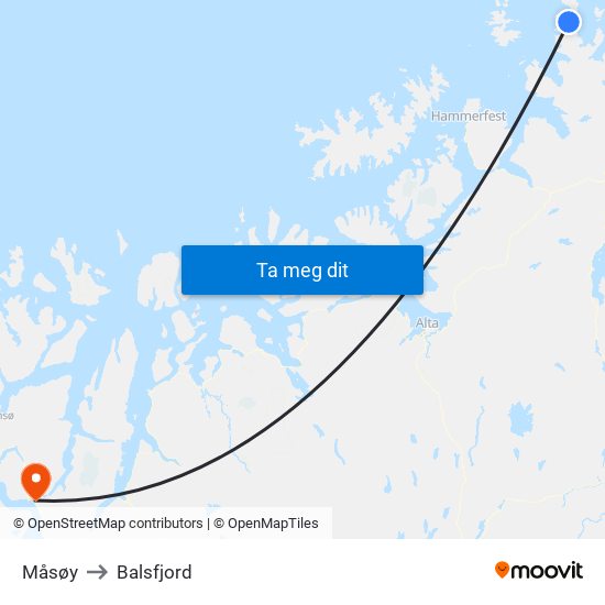 Måsøy to Balsfjord map