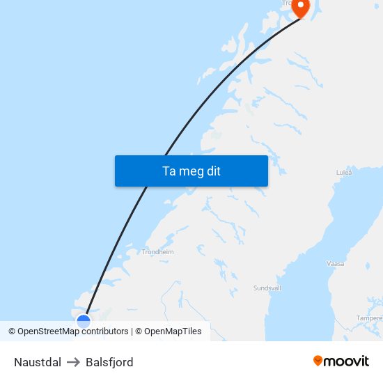 Naustdal to Balsfjord map