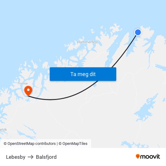 Lebesby to Balsfjord map