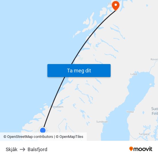 Skjåk to Balsfjord map