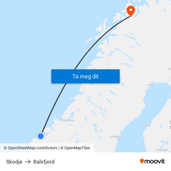 Skodje to Balsfjord map
