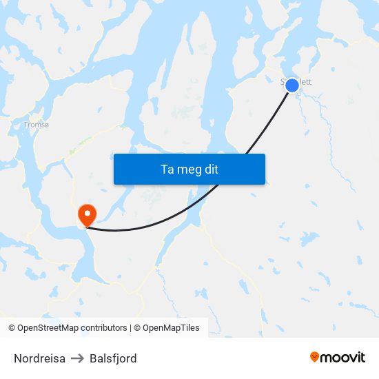 Nordreisa to Balsfjord map