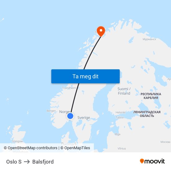 Oslo S to Balsfjord map